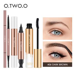 Sets O.TWO.O 3pcs Eyes Makeup Kit Black Mascara Ultrafine Eyebrow Pencil Eyeliner Stamp Waterproof Longlasting Full Cosmetics Set