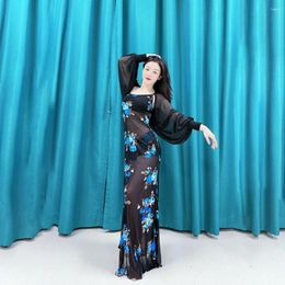 Stage Wear 2024 Women's High-end Printed Belly Dance Set Practice Performance Dress Sexy 3-piece