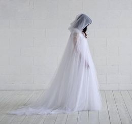 2019 Two Layers Tulle Wedding Cape Elegant Fairy Bridal Cloak with Hood bolero women Shawl 2m Length2948532