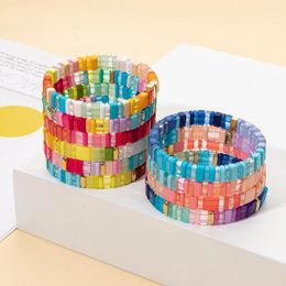 Strand 2024 Trendy 2x8mm Transparent Acrylic Beads Bracelets For Women Handmade Boho Colourful Charms Stretchy Bangle Friendship Jewelr