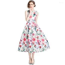 Casual Dresses 2024 Summer Hepburn Vintage Elegant Pretty Women Rose Floral Long Maxi Formal Guest For Party Quinceanera Graduation