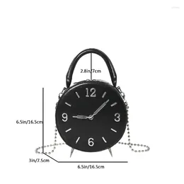 Evening Bags Round Bucket Small Crossbody Bag Women Novelty Clock Pattern Handbag Punk Girls Rivet Chain Shoulder Female PhoneTote Purse