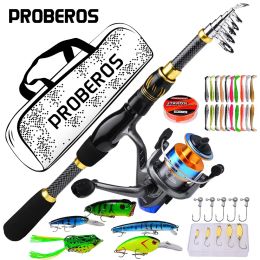 Combo Fishing Rod and Reel Kit 1.5/1.8/2.1/2.4m Telescopic Spinning Rod 5.2:1 Spinning Reel Spoonbait Jigging Hooks Connecters Combo