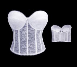Women White Bridal Corset Bustier Sexy Pushup Underwire Padded Bra Lace and Mesh Underwear Lingerie Corselet Femme Bodyshaper6809251