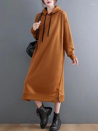 Casual Dresses NYFS 2024 Autumn Korean Womens Dress Vestidos Robe Elbise Loose Plus Size Solid Hooded Long