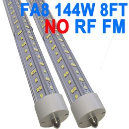 8FT LED Tube Light 4 Row 144W Replacement 250W Fluorescent Lamp Shop Light Bulb, Single Pin FA8 Base Dual-Ended Power Cold White Clear Cover, AC 85-277V crestech
