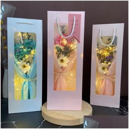 Gift Wrap Valentines Day Immortal Flower Bouquet Portable Box For Girlfriend Wrap Paper Set Fashion Boxesgift Drop Delivery Dh0Li