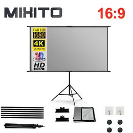 MIXITO Grey Anti-Light Projector Screen With Stand 60 84 100 120 Inch For Home Theatre Outdoor 4K HD Bracket Projection Screen