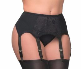 Black Women Lace Garters Seamless Panties Garter Belt 6 Wide Straps Vintage Metal Buckles Sexy Belt for Stocking Sexy Wedding Ling6493729