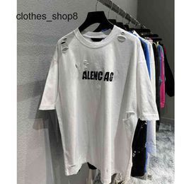 Men Sweaters Fashion Couples Summer T Shirt Balenciga High Version Fashion b Family Art Hole Shirts Custom Weaving and Dyeing H-made Trend 2AD1
