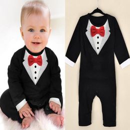 2017 New Born Boy Baby Formal Suit Tuxedo Romper Pants Jumpsuit Gentleman Clothes for Infant Baby Romper Jumpsuits2775285