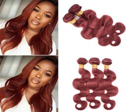 Brazilian Coloured Body Wave Human Hair 4 Bundles Pure 33 Brazilian Dark Auburn Brown Virgin Human Hair Weave Extensions Whole8281166