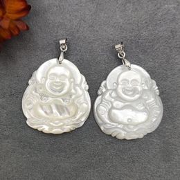 Pendant Necklaces White Shell Buddha Hand Carved MOP Laughing Charm For Necklace Making Buddhism Amulet Jewellery