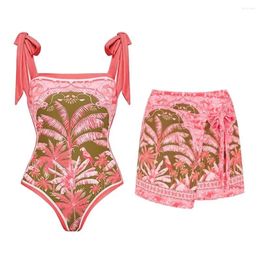 Women's Swimwear 2024 V Neck Swimsuit With Cover Up Floral Print Shoulder Ruffle Sexy Women Swim Suit Bodysuit Bathing