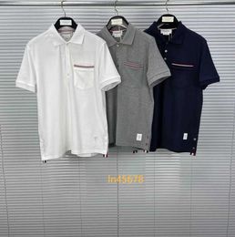 Direct sales TB red white blue woven stripes pearl cotton pure cotton short sleeved lapel T-shirt mens POLO shirt trend 2024