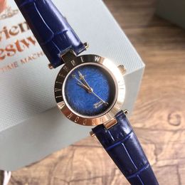 Designer VivieneWestwoods Western Empress Dowager Saturn Watch Womens Light Luxury Small and Small Simple and Fashionable Purple Blue Genuine Leather Womens Watc