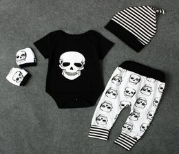 Baby Boys Halloween Suits 100 Cotton Printed Skull RomperHatPantsGloves 4PCS Sets Summer Baby boys Clothing Sets8577019