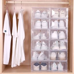 6pcs Set Fold Plastic Shoes Case Thickened Transparent Drawer Case Plastic Shoe Boxes Stackable Box Shoe OrganizerShoebox 240226