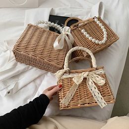 Evening Bags Grass Bag Womens Beach Bag Trend 2022 Summer Bohemian Luxury Designer Handbag Wallet Latan Handmade Picnic Basket Sac Womens J240301