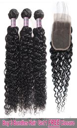 Ishow 3 Human Hair Bundles with a Closure Brazilian Kinky Curly Peruvian Human Hair for Women Girls Jet Black 828inch9582482