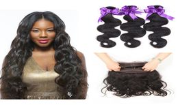 Body Wave Human Hair Bundles With 360 Lace Frontal Brazilian Virgin Hair 360 Lace Frontal With 3 Bundles Hair Extension Natural Bl8522920