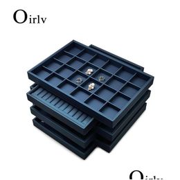 Jewellery Boxes Oir 12/24 Grids Tray Blue Ring Necklace Display Stand Leather Bracelet Packaging Organiser Drop Delivery Dhomr
