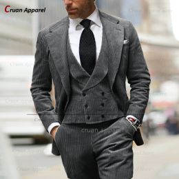 Suits Corduroy Suits for Men Three Pieces Formal Business Prom Tuxedos Tailormade Vintage Wedding Men Suit Jacket Vest Pants Set