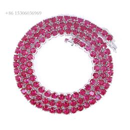 Yu Ying Chain Fine Jewellery 3Mm 4Mm 5Mm Width Necklace Solid Sier Ruby Red Corundum Tennis Chain/Bracelet