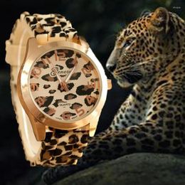 Wristwatches Geneva Women's Watches Fashion Leopard Print Ladies Silicone Band Quartz Price Drop Reloj