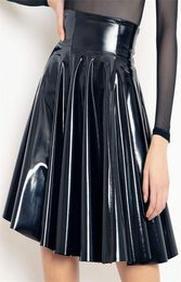 Gothic Women Wet Look Patent PU Leather Skirt Lady High Waist PVC Flared Pleated Aline Circle Mini Skater Clubwear Custom 2203241603903