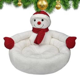 Mats Christmas Cat Bed 3D Snowman Creative pet Beds with Christmas Hat Scarf Soft Plush Beds with AntiSlip Bottom Winter Kitten Bed