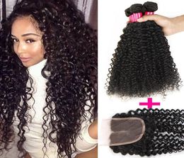 Remy Brazilian hair 3 Bundles With Lace Closure Cheap 8A Peruvian Brazilian Indian Malaysian Hair Extension Virgin Hair Water Wave8309627