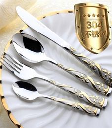 4 Piecesset of Cutlery Set Retro Western Food Goldplated Fork Knife Golden Cutlery Set Steak Cutlery304 Stainless Steel X07037086293