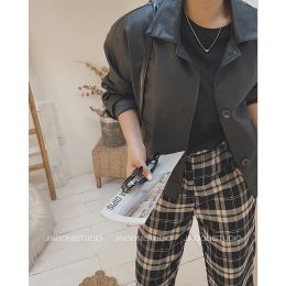 Jackets 2021 Women's Autumn Winter Black Faux Leather Imitation Jacket Woman Coat Clothing Blazer Asymmetric Oversize Bomber Raincoat