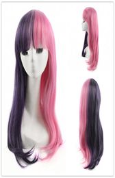 Melanie Martinez Cosplay Half Purple Half Pink Wig Long Straight Women Wigs3684247