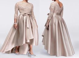 Vintage Champagne Lace Appliqued Aline Mother Of The Bride Dresses Cheap HLo Satin Plus Size Mother Dress Elegant Formal Prom Ev5369498