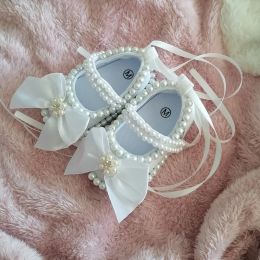 Outdoor Handmade Creamy White Bow Luxury Rhinestones Baby Girl Shoes First Walker Sparkle Bling Crystals Princess Shoes Shower Gift