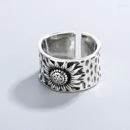 Wedding Rings Trendy Personality Punk Sunflower For Women Lady Resizable Size Party Jewelry Charm Gifts