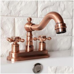 Kitchen Faucets Antique Red Copper Brass Double Hole Deck Mount Bathroom Sink Faucet Swivel Spout Cold Mixer Water Tap 2Rg047 Drop D Dhnwq