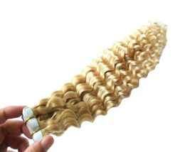 Blonde Tape Hair Extensions Bleach Blonde Skin Weft Tape in Curly Extension Hair 100g 40pcs Human Tape Hair Extensions adhesive9344531