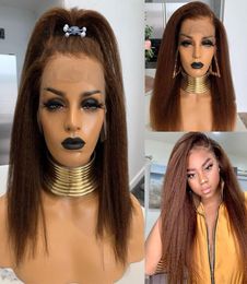 Kinky Straight Human Hair Lace Front Wig For Black Women Media Brown Yaki Straight Synthetic Wigs With Natural Hairline6524952