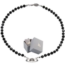 Saturn Black Crystal Single Layer Full Diamond Necklace Punk Dark Style Collarbone Chain Can Be Worn by Men and Women with box255u