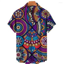 Men's Casual Shirts Fashion Bohemia Pattern 3D Printed For Men Clothes Women Short Sleeve Hawaiian & Blouses Streetwear Y2k Top