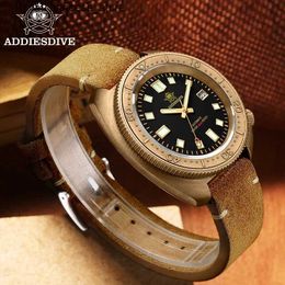 Other Watches Addies Dive 2104 Men Bronze Black Dial Sapphire Glass NH35 Automatic 200m Dive Bronze Case C3 Super Luminous es Q240301