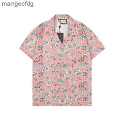 Men's T-Shirts 22ss Luxury Designer Shirts Fashion Geometric print flower pink shirt Hawaii Floral Shirts Men Fit Short Sleeve 240301