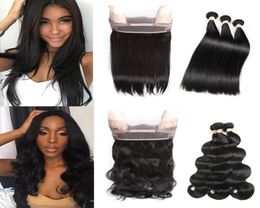 Brazilian Virgn Human Hair Bundles with Closure Pre Plucked 360 Lace Frontal with Baby Hair Straight Body Wave Brazilian Virgin 2541443