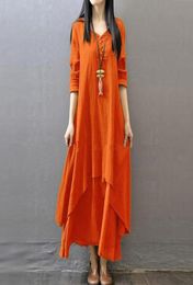 Fashion Women Peasant Ethnic Boho Autumn Cotton Linen Long Sleeve Maxi Dress Gypsy Shirt Dress Kaftan Tunic Size M5xl W406 MX19071879517