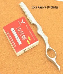 Meisha Hairdresser039s Razor Stainless Steel Sharp Thinning Hair Shaver Blades for Barber Straight Hair Removal Razor with 10PC8672192