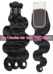 Ishow Buy 3 PCS Wefts Get One Part Closure Mink Brazillian Body Wave Peruvian Human Hair Bundles Extensions Weave for Women A771418162574