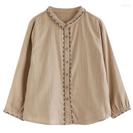 Women's Blouses Cotton Linen Shirt Embroidery Vintage Spring/Summer Clothing Loose Fashion Long Sleeves Lace Tops YCMYUNYAN